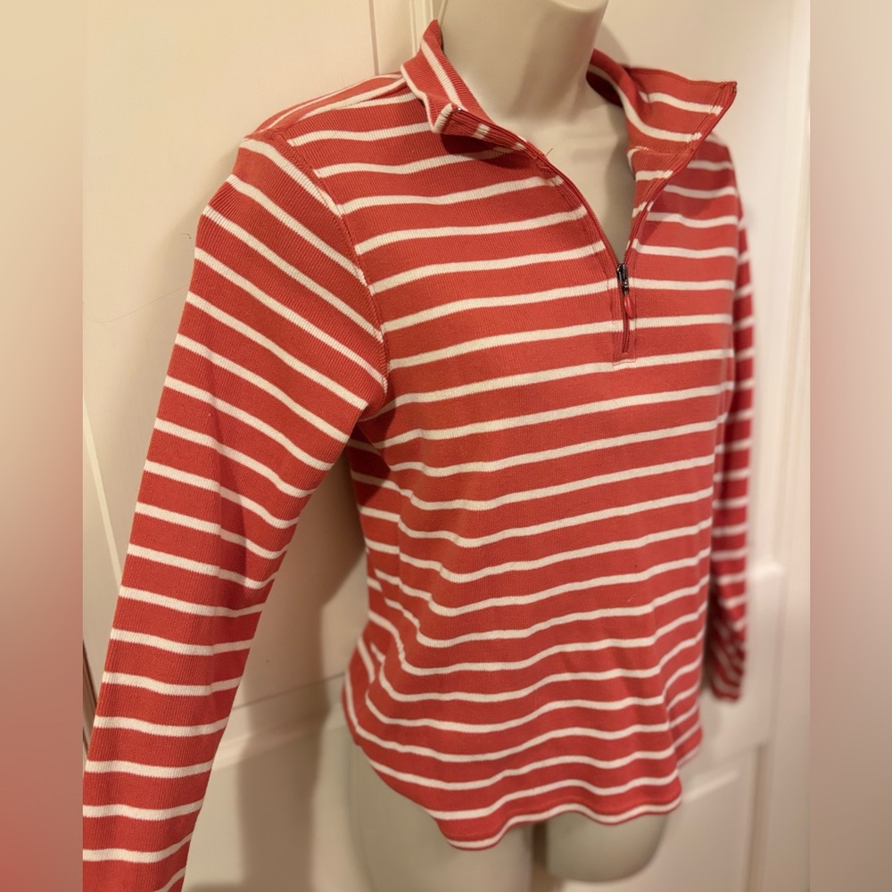 L.L. Bean Coral and White Striped Top